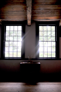 Windows and table in the Wyckoff House's 18th-century "common parlor"